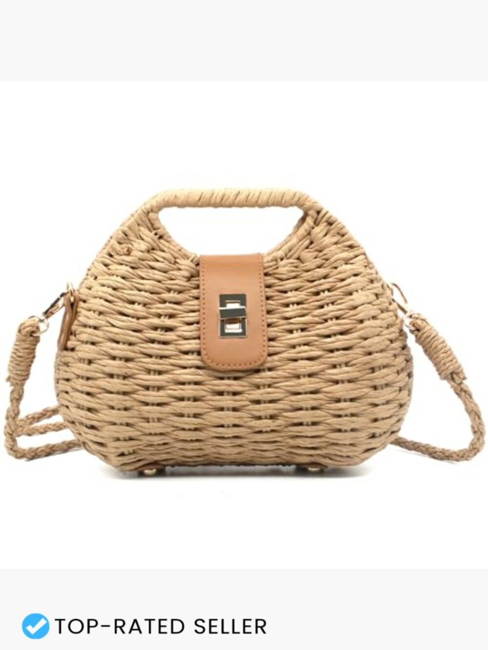 Woven Straw Tote Crossbody Bag Lightweight Handmade Summer Beach Clutch - Picture 7 of 7